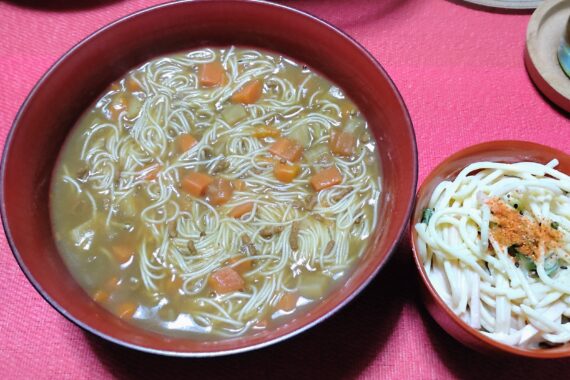 素麺と合体した残り物のカレー🍛